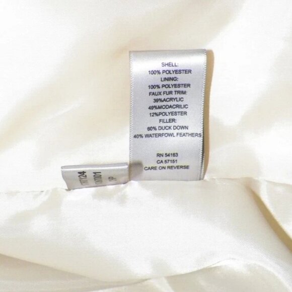 Women's M Reaction Kenneth Cole GIII Down Puffer Coat Satin Champagne Fur Hood - Picture 4 of 14